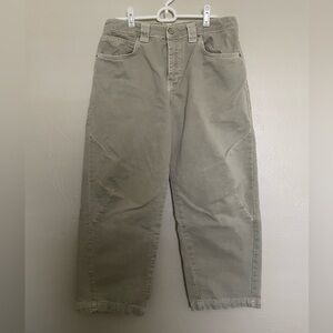 Zara Light Olive/Sage Green Cropped Barrel Jeans